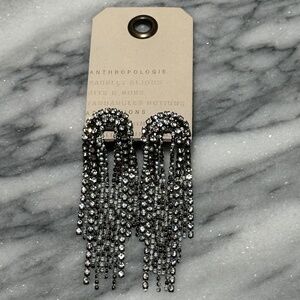 Anthropologie Crystal Fringe Earrings New Black & Silver